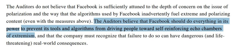 Direct quote from the Facebook audit