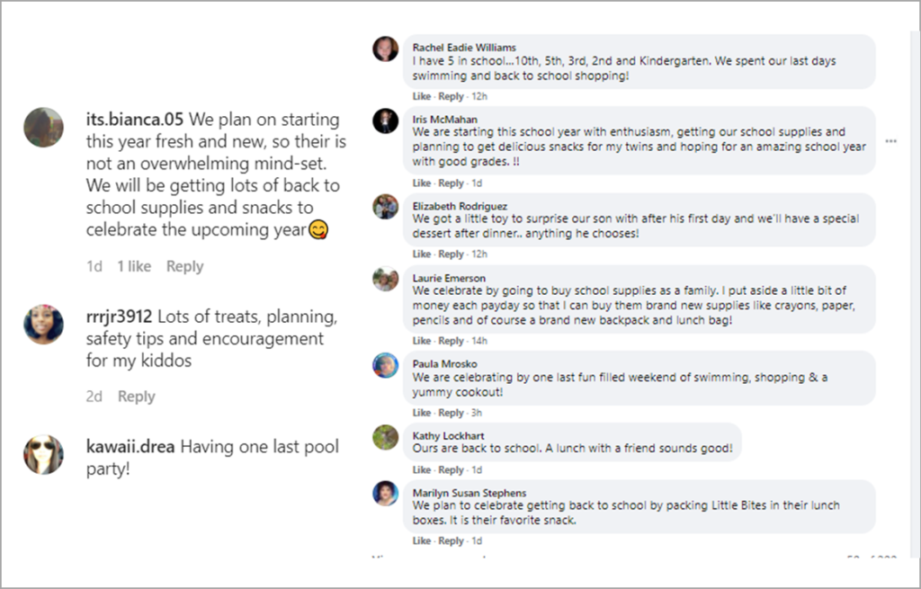 Examples of positive engagement in the comments on Little Bites sweepstakes